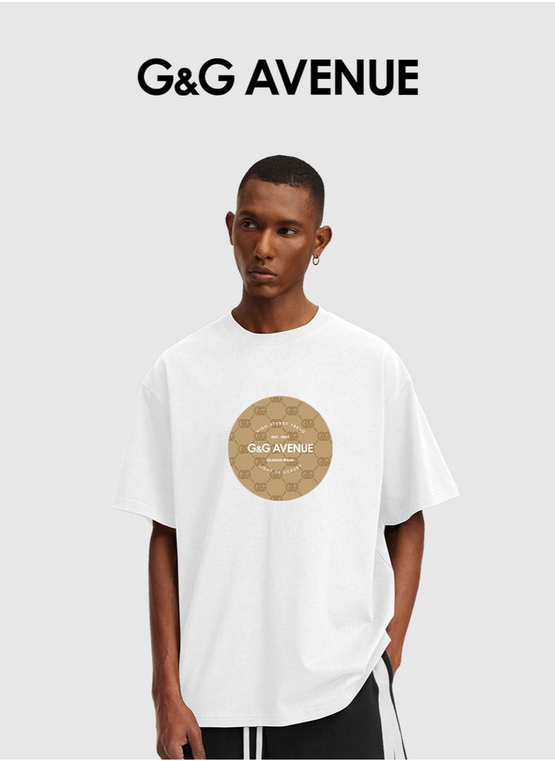 G&G AVENUE - Heavy cotton fabric Men's Men's Oversized trendy new version T-shirt, classic heavyweight cotton round neck white T-shirt, loose fit, 1-piece set - Image 1