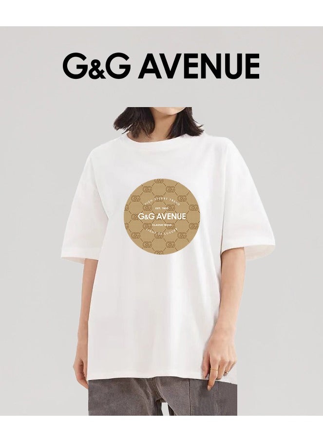 G&G AVENUE - Heavy cotton fabric Men's Men's Oversized trendy new version T-shirt, classic heavyweight cotton round neck white T-shirt, loose fit, 1-piece set - Image 1