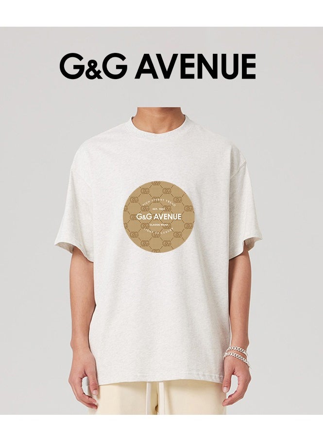 G&G AVENUE - Heavy cotton fabric Men's Men's Oversized trendy new version T-shirt, classic heavyweight cotton round neck white T-shirt, loose fit, 1-piece set - Image 1