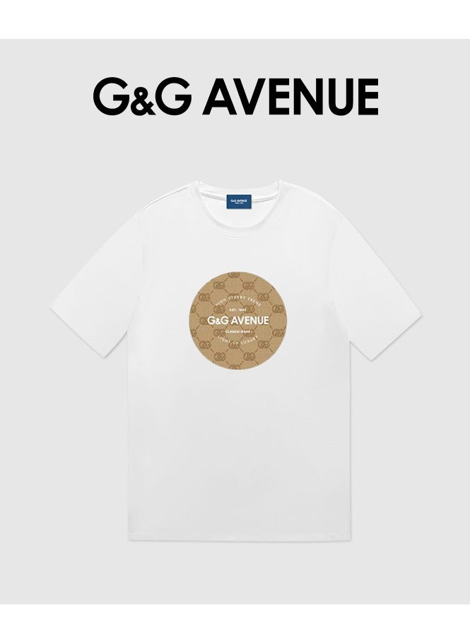 G&G AVENUE - Heavy cotton fabric Men's Men's Oversized trendy new version T-shirt, classic heavyweight cotton round neck white T-shirt, loose fit, 1-piece set - Image 1