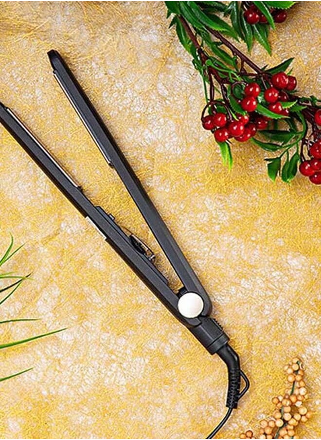 Hair Straighteners With Led Indicator Light, Ceramic Plates, Adjustable Temperature Control, Swivel Cord, Lockable Handle, PTC Heater, Hanging Loop And Portable Black 300grams