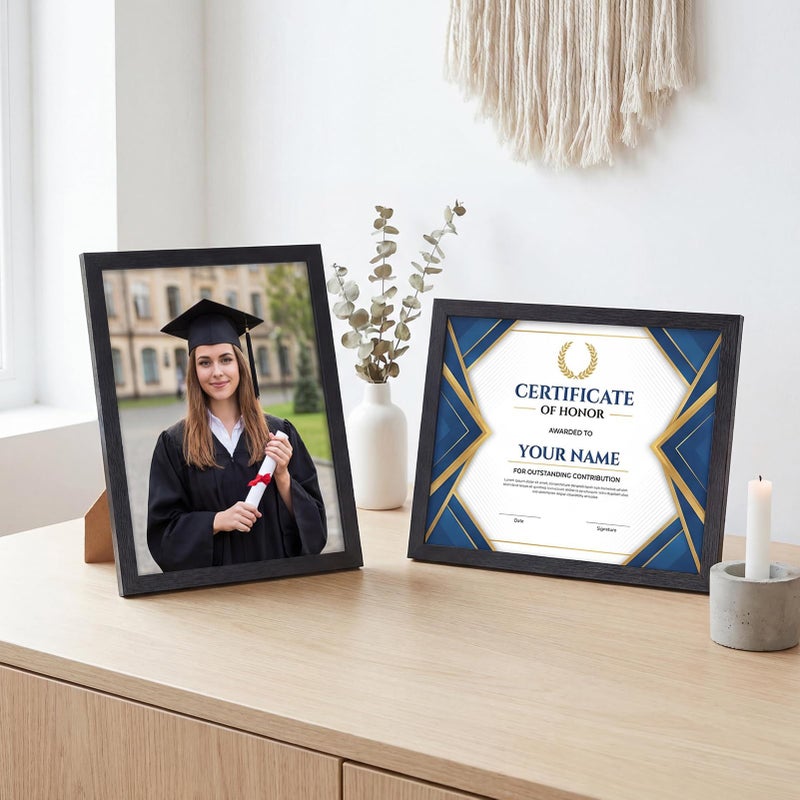 MEBRUDY 8.5 x 11 Picture Frame Set of 5, Black 8.5 by 11 Photo Frames Used for Certificate, Diploma, Document, Degree, Award, Wall Hanging or Tabletop Display - Image 2