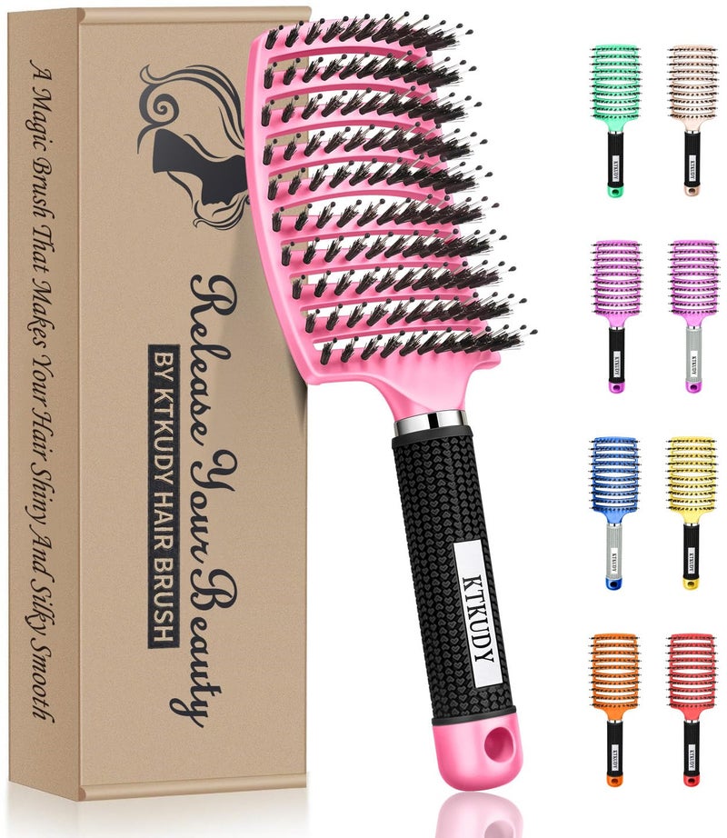 KTKUDY Detangling Brush Boar Bristles Hair Brush Make Hair Shiny  Healthier Curved and Vented Detangler Brush for Women Men Kids Wet  Dry Hair Pink