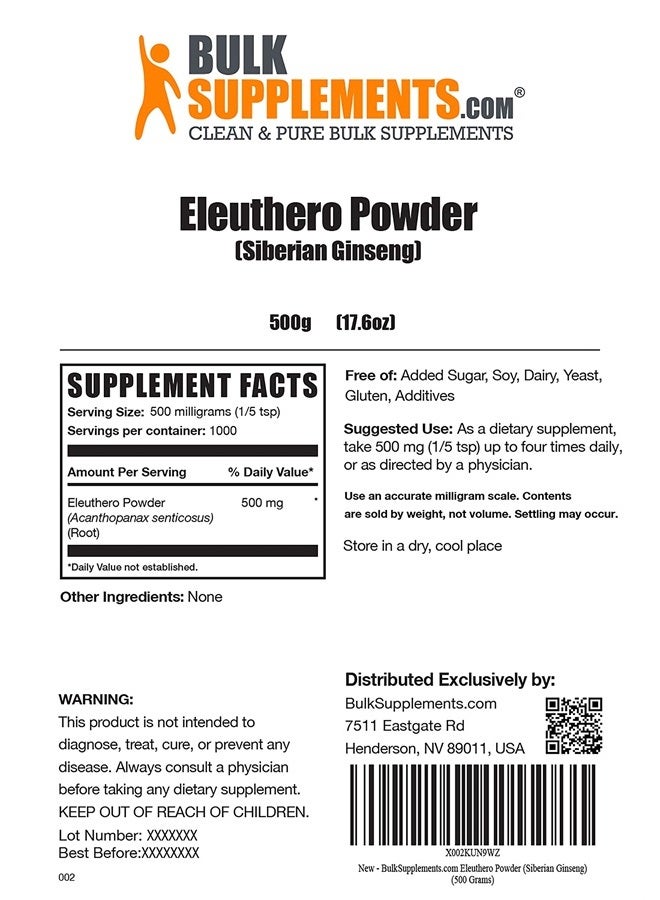 BULKSUPPLEMENTS.COM Siberian Ginseng Powder - Eleuthero Root - for Energy Support - Gluten Free - 500mg per Serving (500 Grams - 1.1 lbs) - Image 2