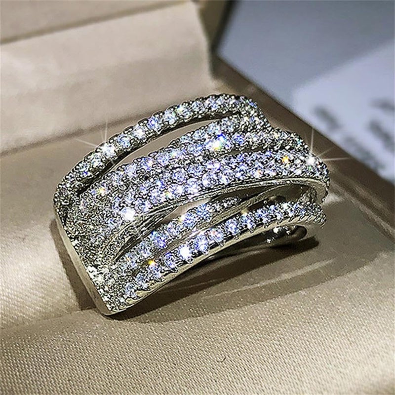 RKKOJJO 925 Sterling Silver Cubic Zirconia Ring Diamond Ring Engagement Ring Wedding Band Rings for Women - Image 2