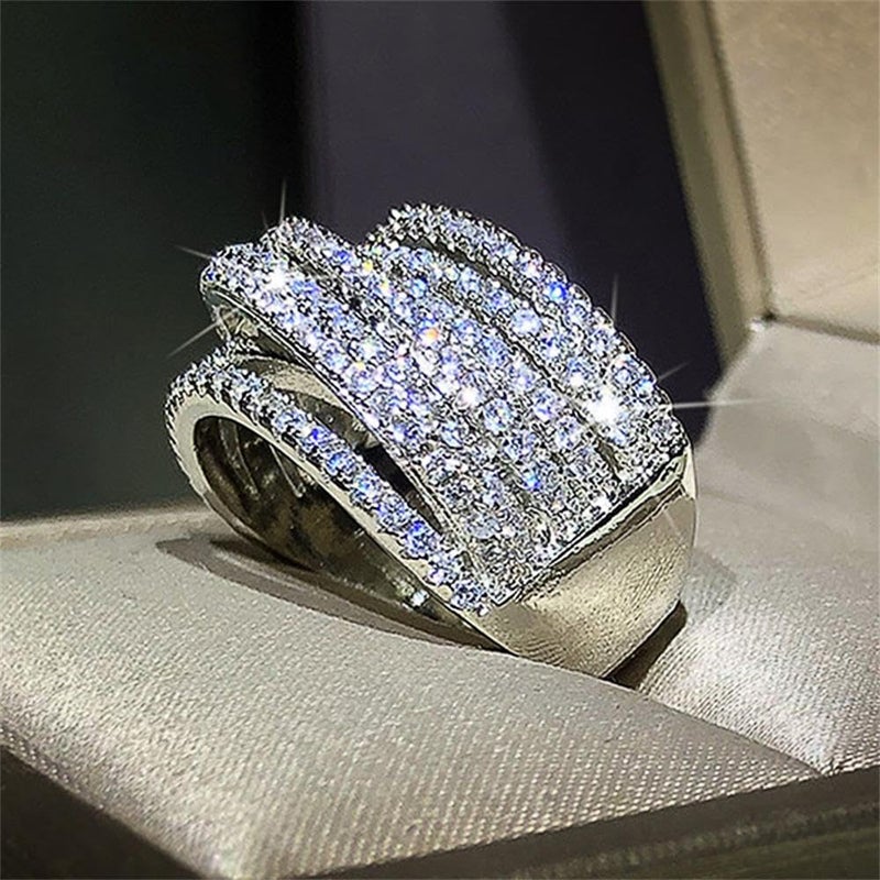 RKKOJJO 925 Sterling Silver Cubic Zirconia Ring Diamond Ring Engagement Ring Wedding Band Rings for Women - Image 3