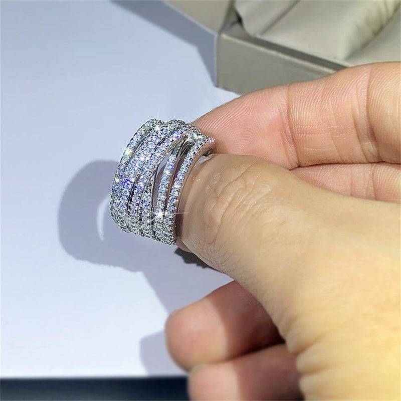RKKOJJO 925 Sterling Silver Cubic Zirconia Ring Diamond Ring Engagement Ring Wedding Band Rings for Women - Image 4