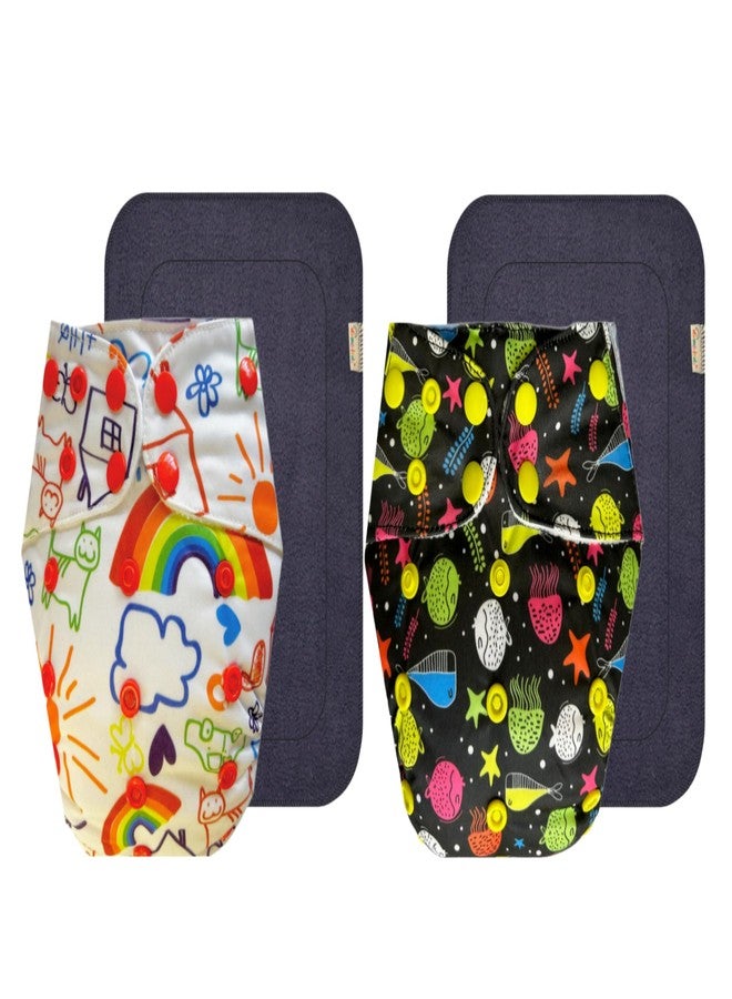 حفاضات قماشية فاخرة من دمبلدو مع حشوة رمادية (عبوة من قطعتين) | ملائمة تمامًا | قابلة لإعادة الاستخدام والغسل | سريعة الجفاف | مثالية لفصل الصيف الهندي | من 3 أشهر إلى 3 سنوات | مناسبة للجنسين - Image 1