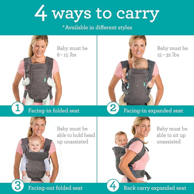 4-in-1 Convertible Baby Carrier – Ergonomic, Adjustable Babywearing Carrier for Newborns to Toddlers, Gray - Image 2