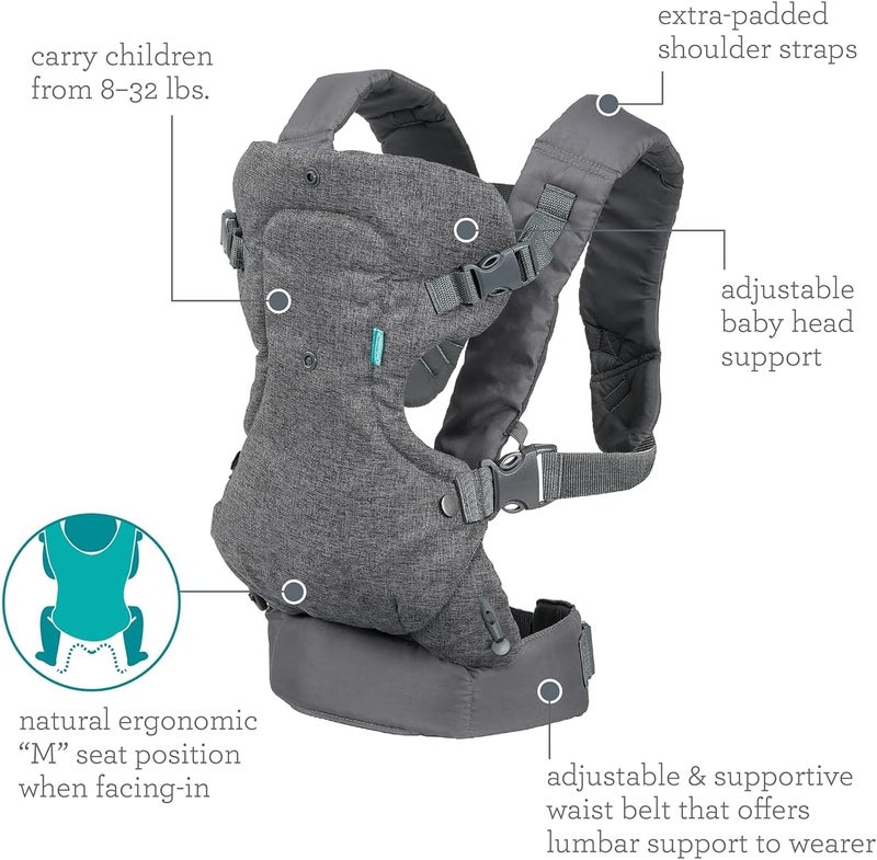4-in-1 Convertible Baby Carrier – Ergonomic, Adjustable Babywearing Carrier for Newborns to Toddlers, Gray - Image 5