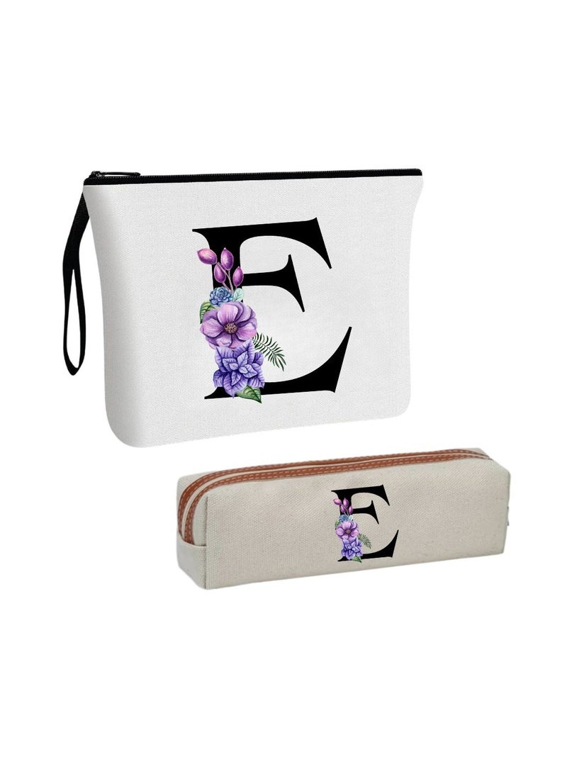 برينت شوب فور مي حقيبة مستحضرات تجميل مزينة بأحرف اسم أولية وحقيبة أقلام زهرية - مجموعة أحرف اسم أولية من A إلى Z للبنات والنساء - مجموعة هدايا للأصدقاء أو البنات أو زملاء العمل - مثالية للمدرسة والعمل والسفر - Image 1
