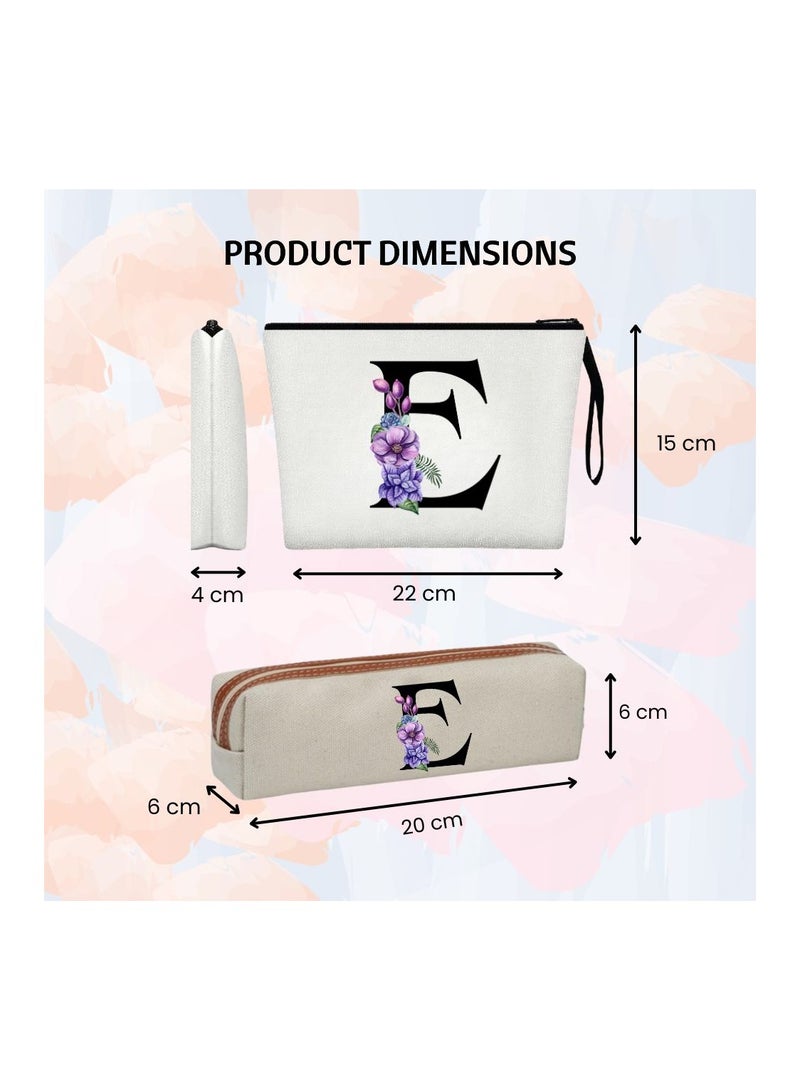 برينت شوب فور مي حقيبة مستحضرات تجميل مزينة بأحرف اسم أولية وحقيبة أقلام زهرية - مجموعة أحرف اسم أولية من A إلى Z للبنات والنساء - مجموعة هدايا للأصدقاء أو البنات أو زملاء العمل - مثالية للمدرسة والعمل والسفر - Image 3