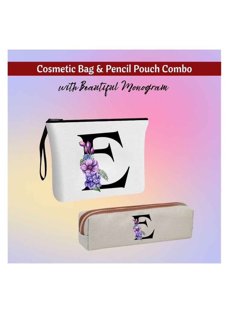 برينت شوب فور مي حقيبة مستحضرات تجميل مزينة بأحرف اسم أولية وحقيبة أقلام زهرية - مجموعة أحرف اسم أولية من A إلى Z للبنات والنساء - مجموعة هدايا للأصدقاء أو البنات أو زملاء العمل - مثالية للمدرسة والعمل والسفر - Image 2