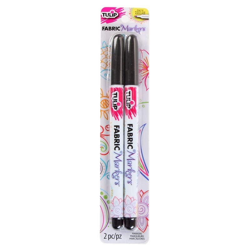 Tulip Permanent Nontoxic Fabric Markers Black 2 PackLaundry MarkersFine Bullet TipChild SafeMinimal BleedFast DryingPremium Quality for TshirtsClothesShoesBagsOther Fabric Materials