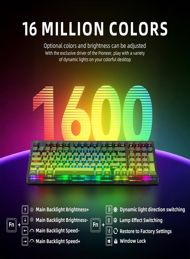 زورنر لوحة مفاتيح ميكانيكية لاسلكية ZORNHER ZH980، لون أخضر كريمي بنسبة 95%، مزودة بلوحة أرقام، لوحة مفاتيح للألعاب مزودة بلوحة أرقام، أغطية مفاتيح مضيئة مطلية بمادة PBT، مفاتيح خطية ذات صوت كريمي. - Image 5