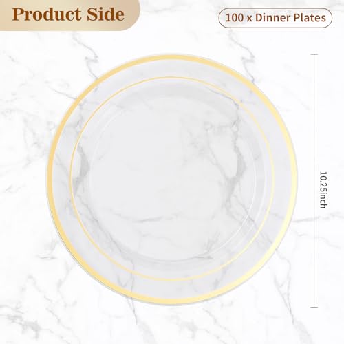 BESTVIP 100PCS Clear Plastic Plates, 10.25 Inch Disposable Dinner Plate Party with Gold Rim, Heavy Duty Disposable Plastic Plates for Party, Wedding and Birthday, Christmas, Thanksgiving - Image 4