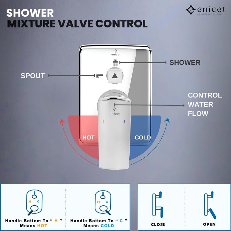 Enicet Brass High Diverter Set With 8 Inch Shower Hand Shower Chrome Finish High Flow Diverter Set For Bathroom Bathroom Shower Set Shower System Hot And Cold Water Mixer Tap TE134SPH8 - Image 2