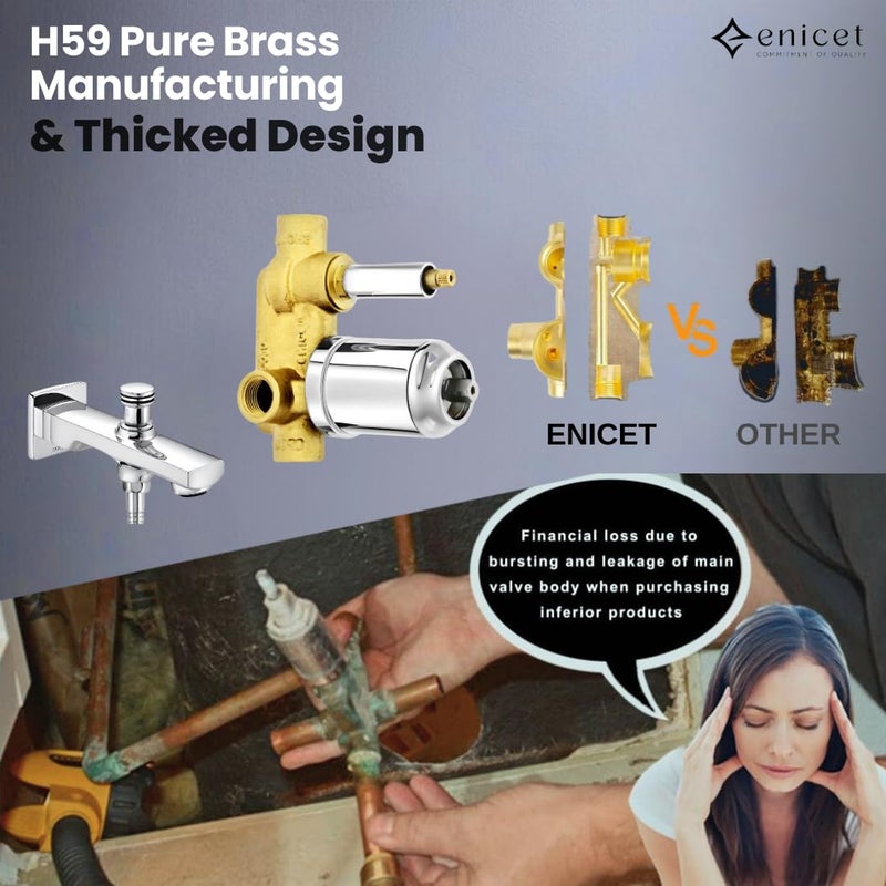 Enicet Brass High Diverter Set With 8 Inch Shower Hand Shower Chrome Finish High Flow Diverter Set For Bathroom Bathroom Shower Set Shower System Hot And Cold Water Mixer Tap TE134SPH8 - Image 5