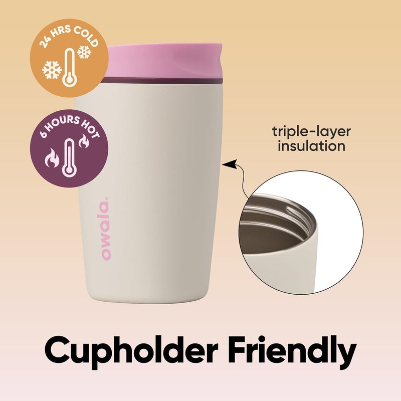 Owala SmoothSip Slider Insulated Stainless Steel Coffee Tumbler, Reusable Iced Coffee Cup, Hot Coffee Travel Mug, BPA Free 12 oz, Pink/Tan (Daybreak) - Image 3
