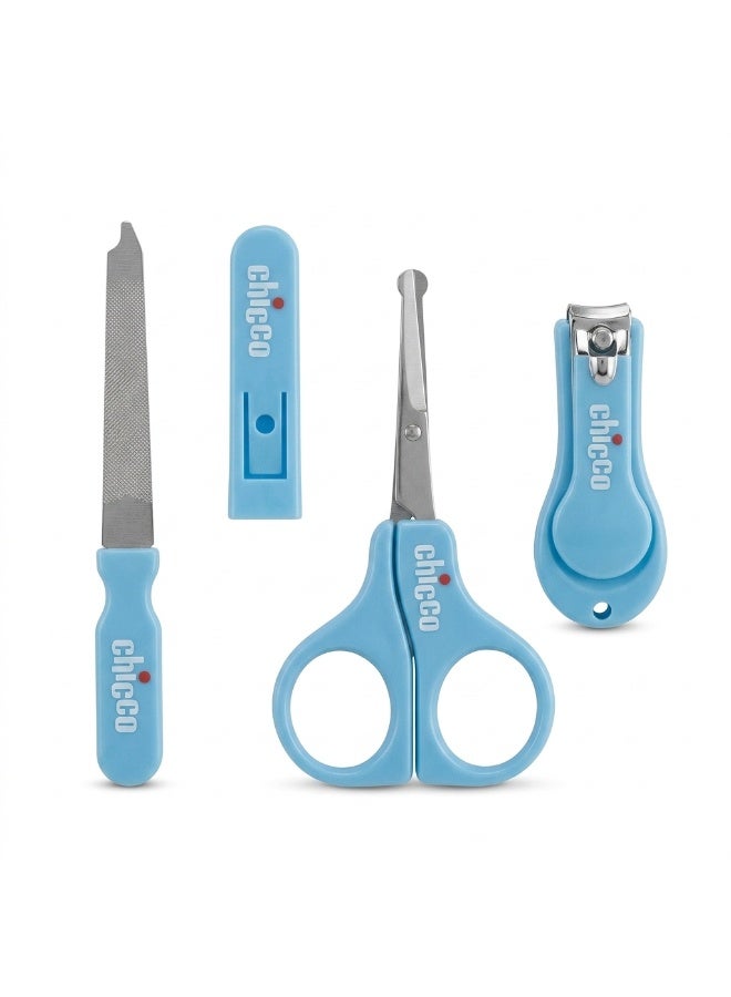 Chicco Baby Nail Care Set 4 Pieces for Newborn Infant and Toddler Safe Baby Manicure Grooming Kit with Scissors Clippers and Nail File Complete Baby Nail Trimming Set with Protective Covers Gentle Nail Care Tools for Babies Kids and Newborn Hygiene - Image 1