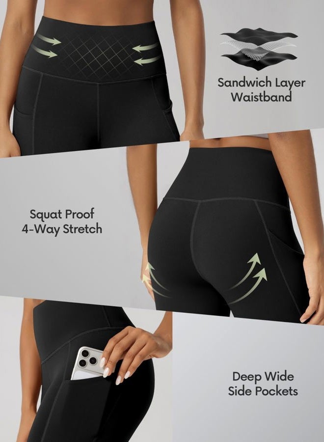 ODODOS Women's Cross Waist Yoga Leggings, Workout Running Gym Leggings, Black2, L - Image 5