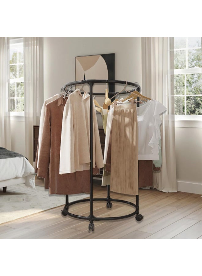 فورثكان رف ملابس، منظم ملابس دائري بعجلات، حامل خزانة لتعليق الملابس، شماعة ملابس موفرة للمساحة الصغيرة - Image 1