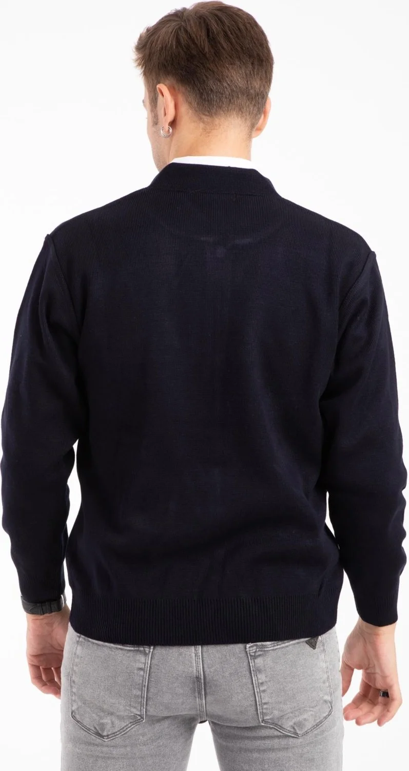 Mutlu City Men's Middle Age and Above Knitwear Acrylic Zippered Winter Dad Cardigan 2062-Navy Blue