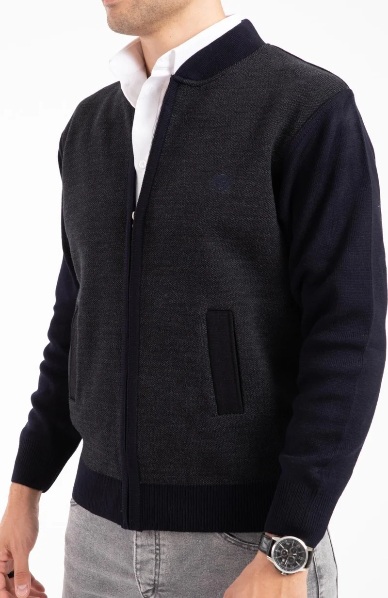 Mutlu City Men's Middle Age and Above Knitwear Acrylic Zippered Winter Dad Cardigan 2062-Navy Blue