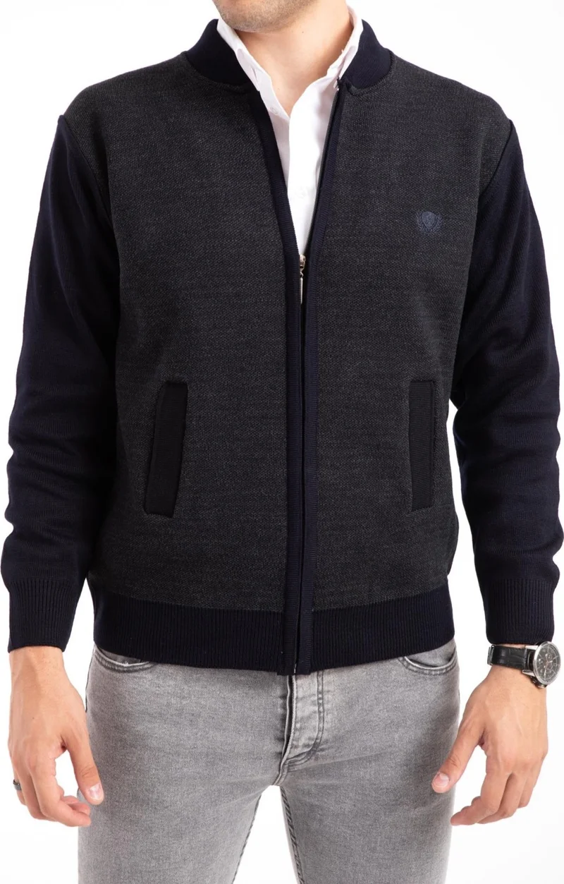 Mutlu City Men's Middle Age and Above Knitwear Acrylic Zippered Winter Dad Cardigan 2062-Navy Blue