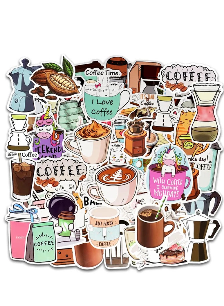 50 قطعة من ملصقات القهوة