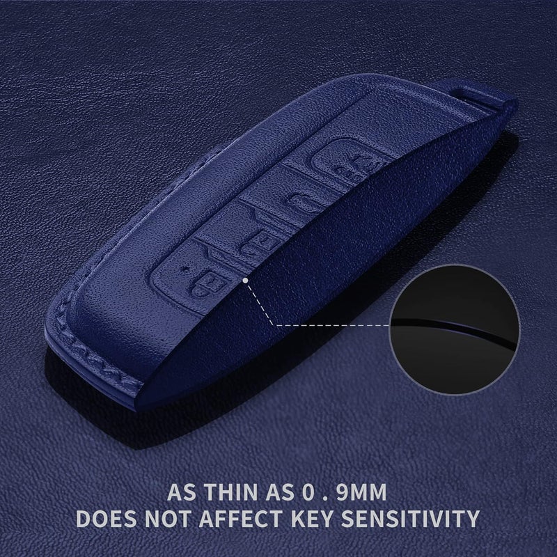 Tukellen for Toyota Key Fob Cover Genuine Leather with Keychain,Leather Key Case Protector Compatible with 2018-2024 RAV4 Camry Corolla Avalon C-HR Prius GT86 Highlander-Blue - Image 5