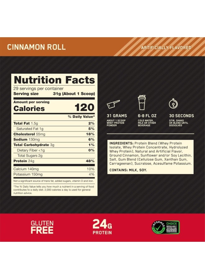 Optimum Nutrition Gold Standard 100% Whey Protein Powder, Cinnamon Roll Flavor, Muscle Recovery, High Protein, BCAA & Glutamine, No Gluten, 2 LB - Image 4