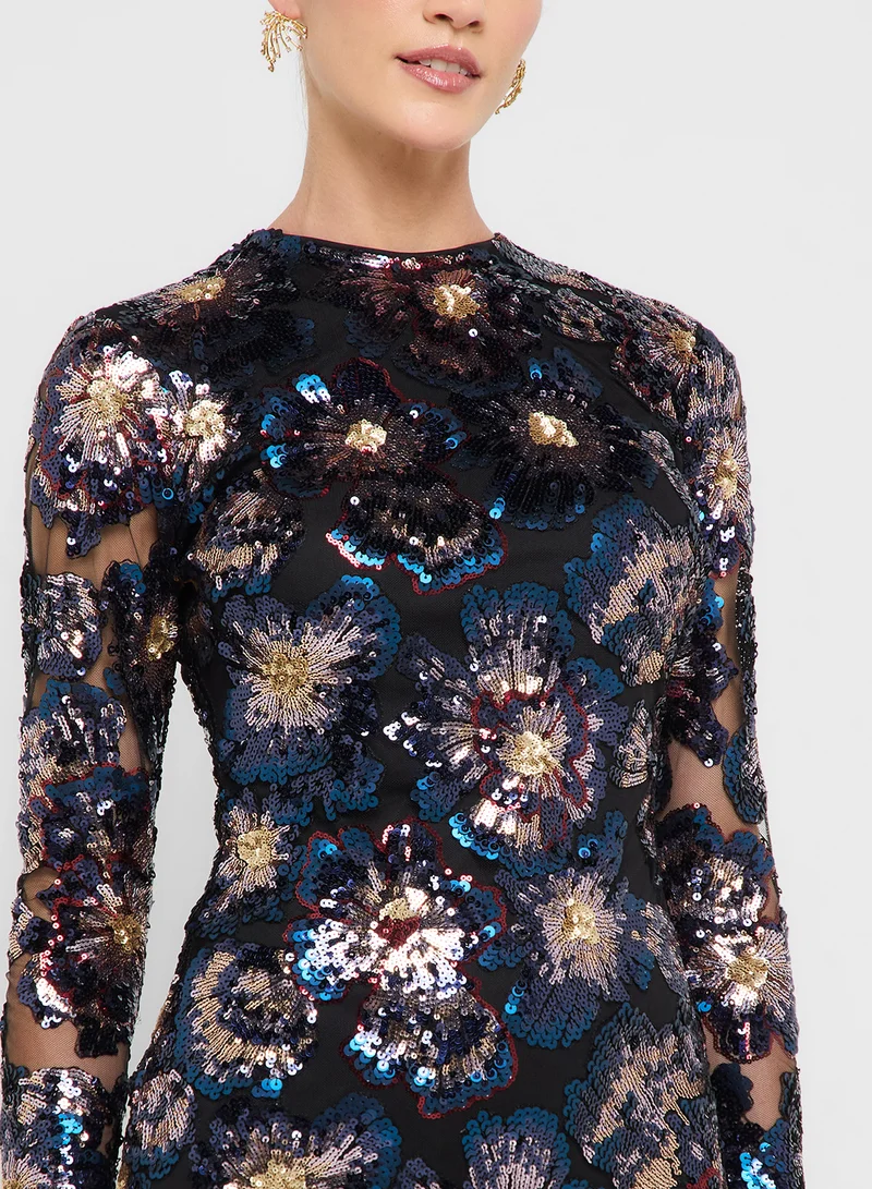 Ginger Boutique eclat luxe sequin flower embellished evening dress