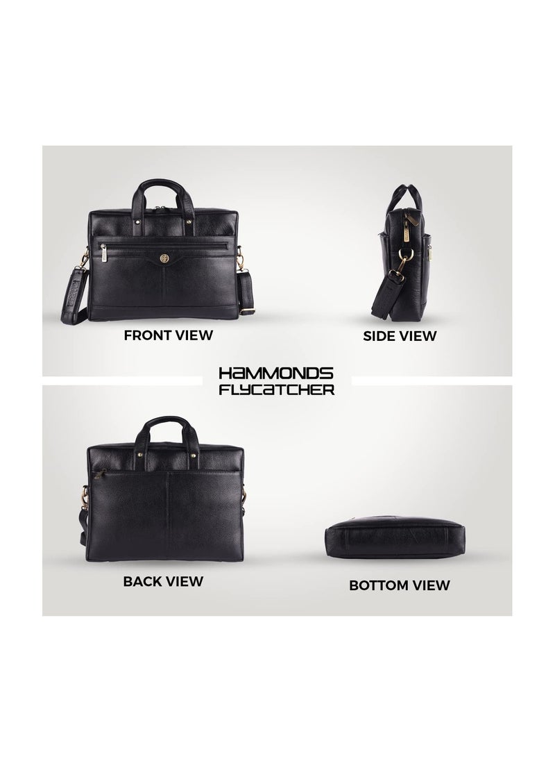  هاموندز فلاي كاتشر - HAMMONDS FLYCATCHER Genuine Leather Office Bag for Men - Stylish Executive Leather Bag for Men, 15.6 Inch Laptop Bag for Men, Adjustable Strap and Multiple Compartments - 1 Year Warranty - Black - Image 1
