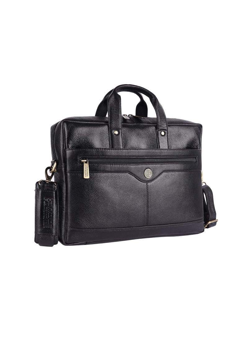  هاموندز فلاي كاتشر - HAMMONDS FLYCATCHER Genuine Leather Office Bag for Men - Stylish Executive Leather Bag for Men, 15.6 Inch Laptop Bag for Men, Adjustable Strap and Multiple Compartments - 1 Year Warranty - Black - Image 1