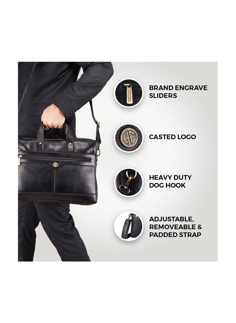  هاموندز فلاي كاتشر - HAMMONDS FLYCATCHER Genuine Leather Office Bag for Men - Stylish Executive Leather Bag for Men, 15.6 Inch Laptop Bag for Men, Adjustable Strap and Multiple Compartments - 1 Year Warranty - Black - Image 1