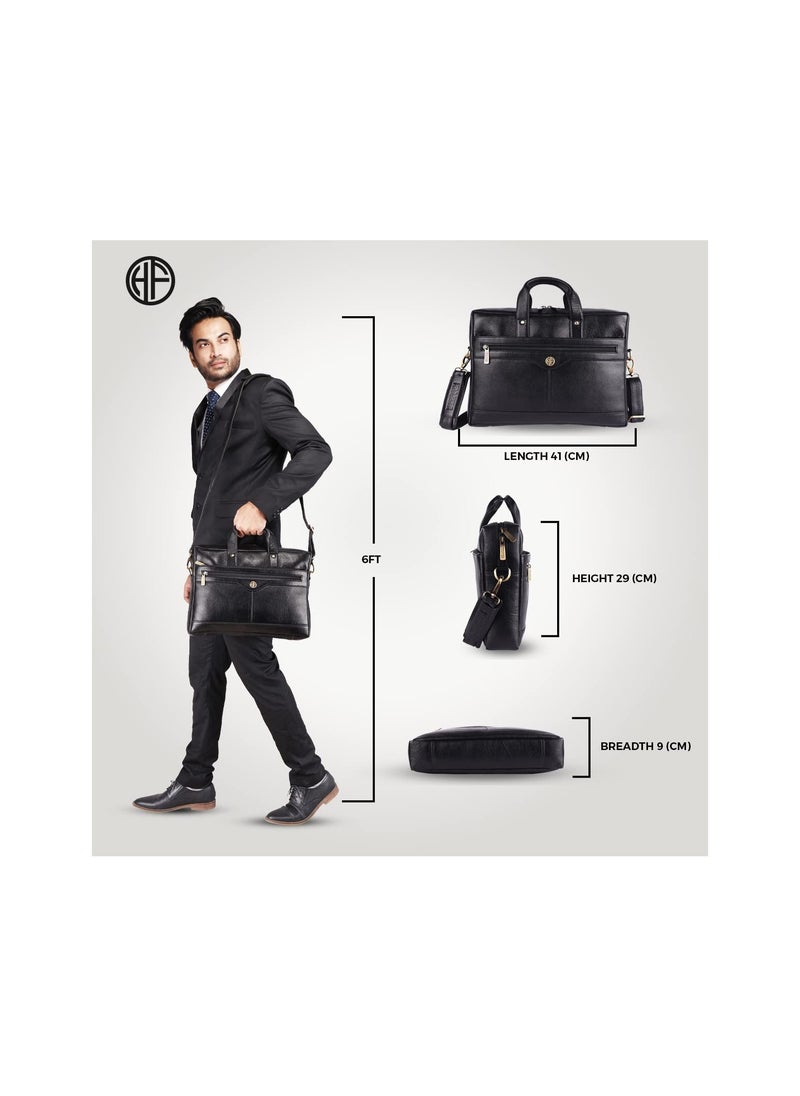  هاموندز فلاي كاتشر - HAMMONDS FLYCATCHER Genuine Leather Office Bag for Men - Stylish Executive Leather Bag for Men, 15.6 Inch Laptop Bag for Men, Adjustable Strap and Multiple Compartments - 1 Year Warranty - Black - Image 1
