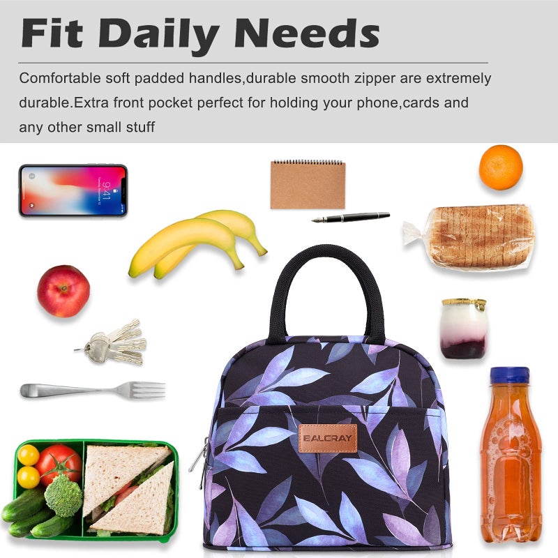 BALORAY Lunch Bag for Women Men Insulated Lunch Box for Adult Reusable Lunch Tote Bag for Work, Picnic or Travel (Blue Leaves) - Image 5