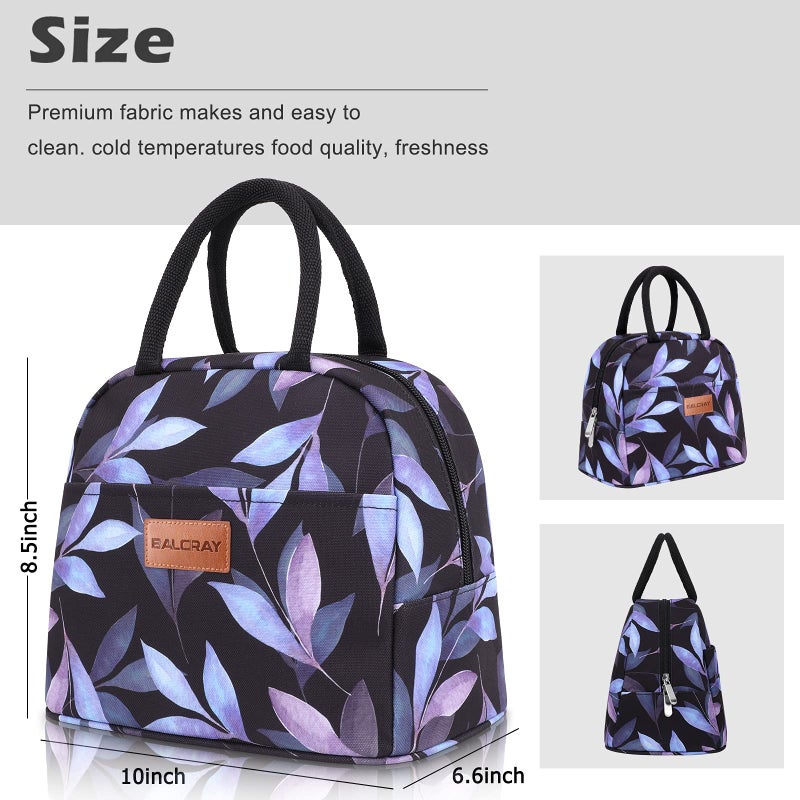 BALORAY Lunch Bag for Women Men Insulated Lunch Box for Adult Reusable Lunch Tote Bag for Work, Picnic or Travel (Blue Leaves) - Image 4
