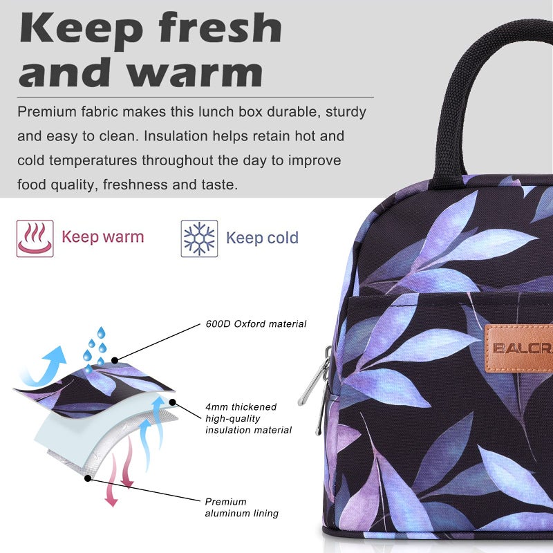 BALORAY Lunch Bag for Women Men Insulated Lunch Box for Adult Reusable Lunch Tote Bag for Work, Picnic or Travel (Blue Leaves) - Image 3