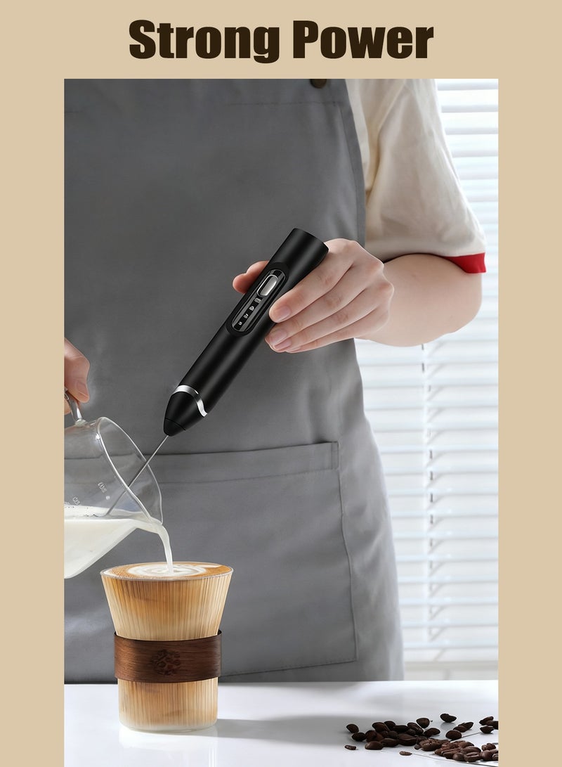 CUBEXELL Electric Milk Frother,Handheld Foam Maker 3 Adjustable Drink Mixer Dual Stainless Steel Low noise Spring Whisk for Coffee Lattes Cappuccinos and Baking-Black - Image 4