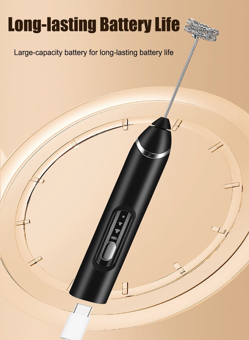 CUBEXELL Electric Milk Frother,Handheld Foam Maker 3 Adjustable Drink Mixer Dual Stainless Steel Low noise Spring Whisk for Coffee Lattes Cappuccinos and Baking-Black - Image 5