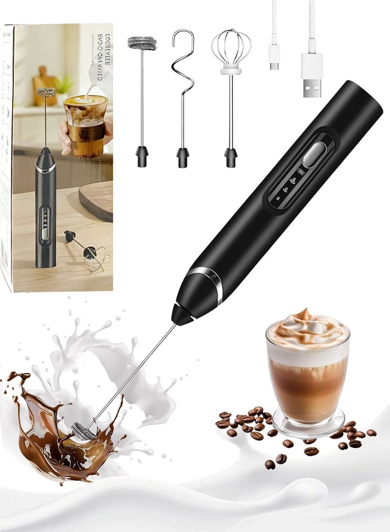CUBEXELL Electric Milk Frother,Handheld Foam Maker 3 Adjustable Drink Mixer Dual Stainless Steel Low noise Spring Whisk for Coffee Lattes Cappuccinos and Baking-Black - Image 1