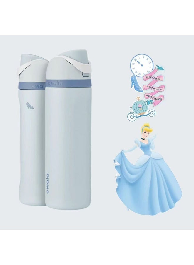 Owala Disney Princess FreeSip Insulated Stainless Steel Water Bottle with Straw and Sticker for Sports and Travel, BPA-Free Sports Water Bottle, 24 oz, Cinderella - Image 1