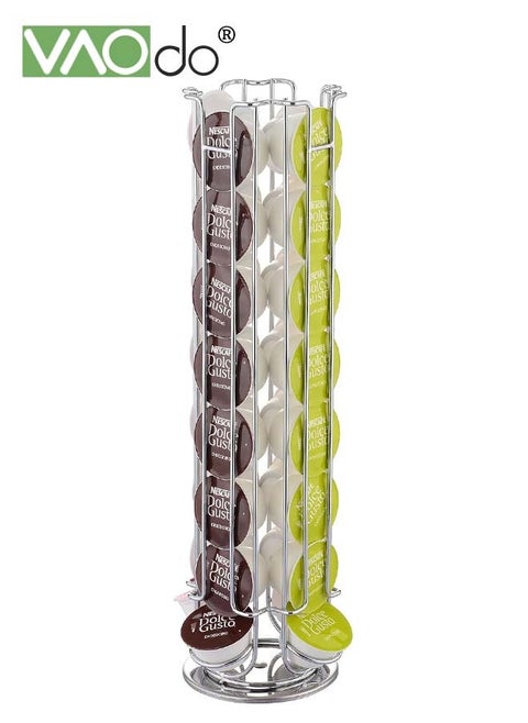 Coffee Pods Holder Stand Compatible for Dolce Gusto Pods Coffee Pod Holder Carousel 360-Degree Rotation Coffee Capsules Holder Silver