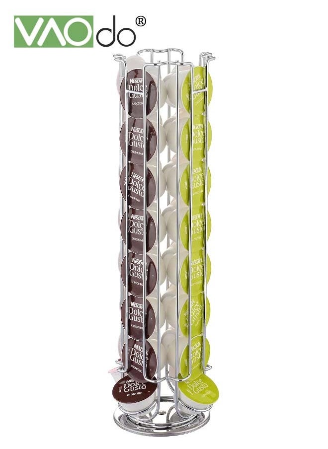 VAOdo - Coffee Pods Holder Stand Compatible for Dolce Gusto Pods Coffee Pod Holder Carousel 360-Degree Rotation Coffee Capsules Holder Silver - Image 1