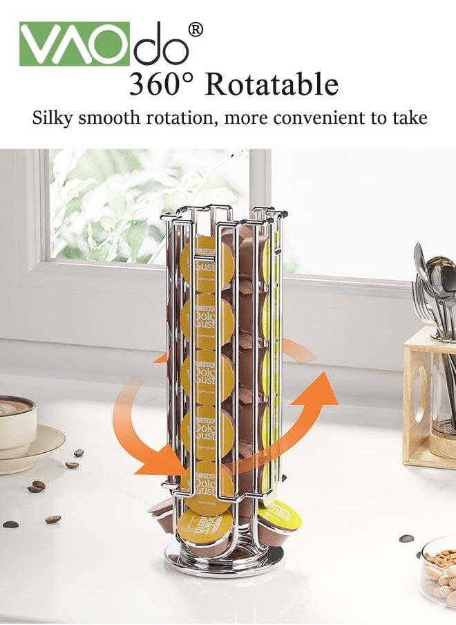 VAOdo - Coffee Pods Holder Stand Compatible for Dolce Gusto Pods Coffee Pod Holder Carousel 360-Degree Rotation Coffee Capsules Holder Silver - Image 1