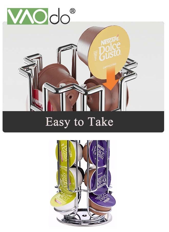 VAOdo - Coffee Pods Holder Stand Compatible for Dolce Gusto Pods Coffee Pod Holder Carousel 360-Degree Rotation Coffee Capsules Holder Silver - Image 1