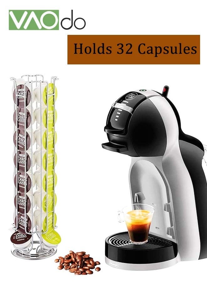 VAOdo - Coffee Pods Holder Stand Compatible for Dolce Gusto Pods Coffee Pod Holder Carousel 360-Degree Rotation Coffee Capsules Holder Silver - Image 1