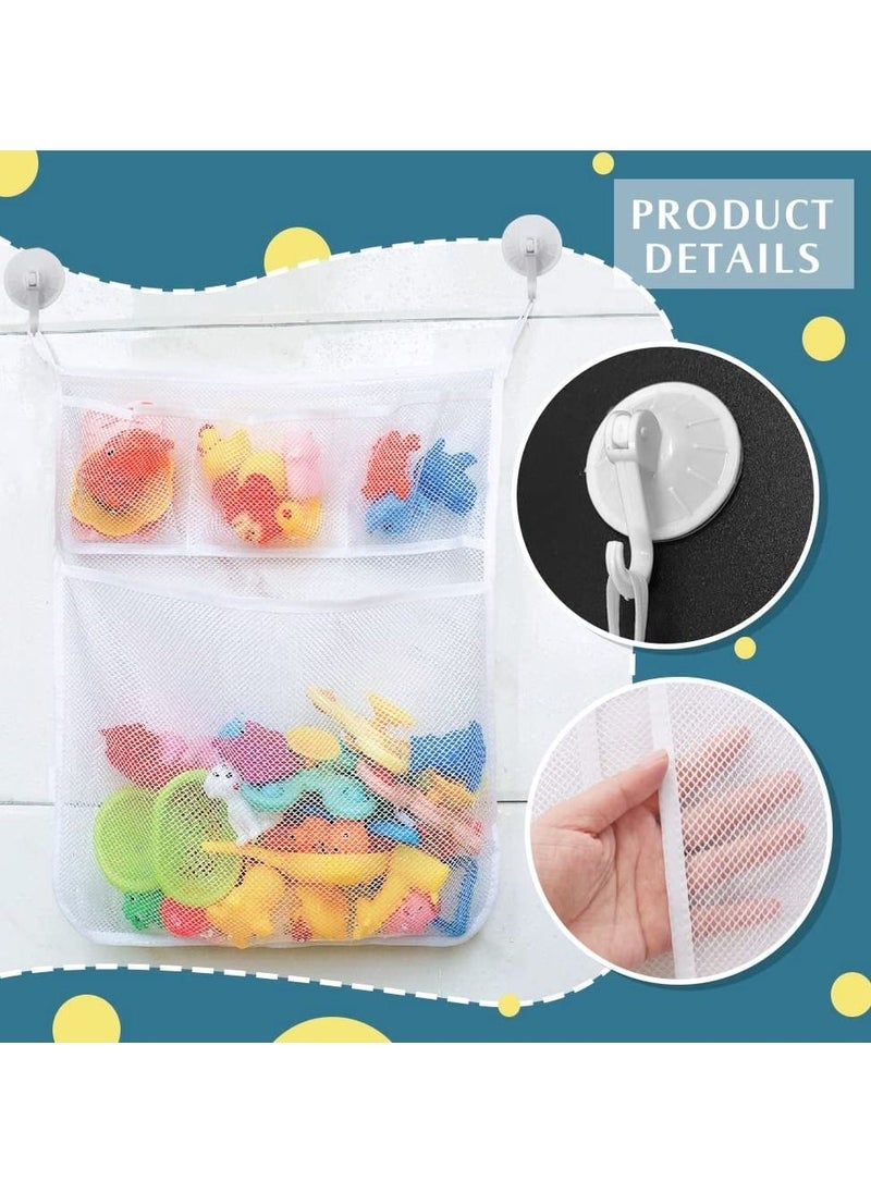 RATSAW - Tub Cubby Baby Bath Toy Storage for Bath Tub Toys 18 To13 Inch Hanging Bath Toy Holder with Suction Adhesive Hooks and 3 Extra Pockets For Soaps Shampoos Mold Resistant Quick Dry Mesh - Image 1